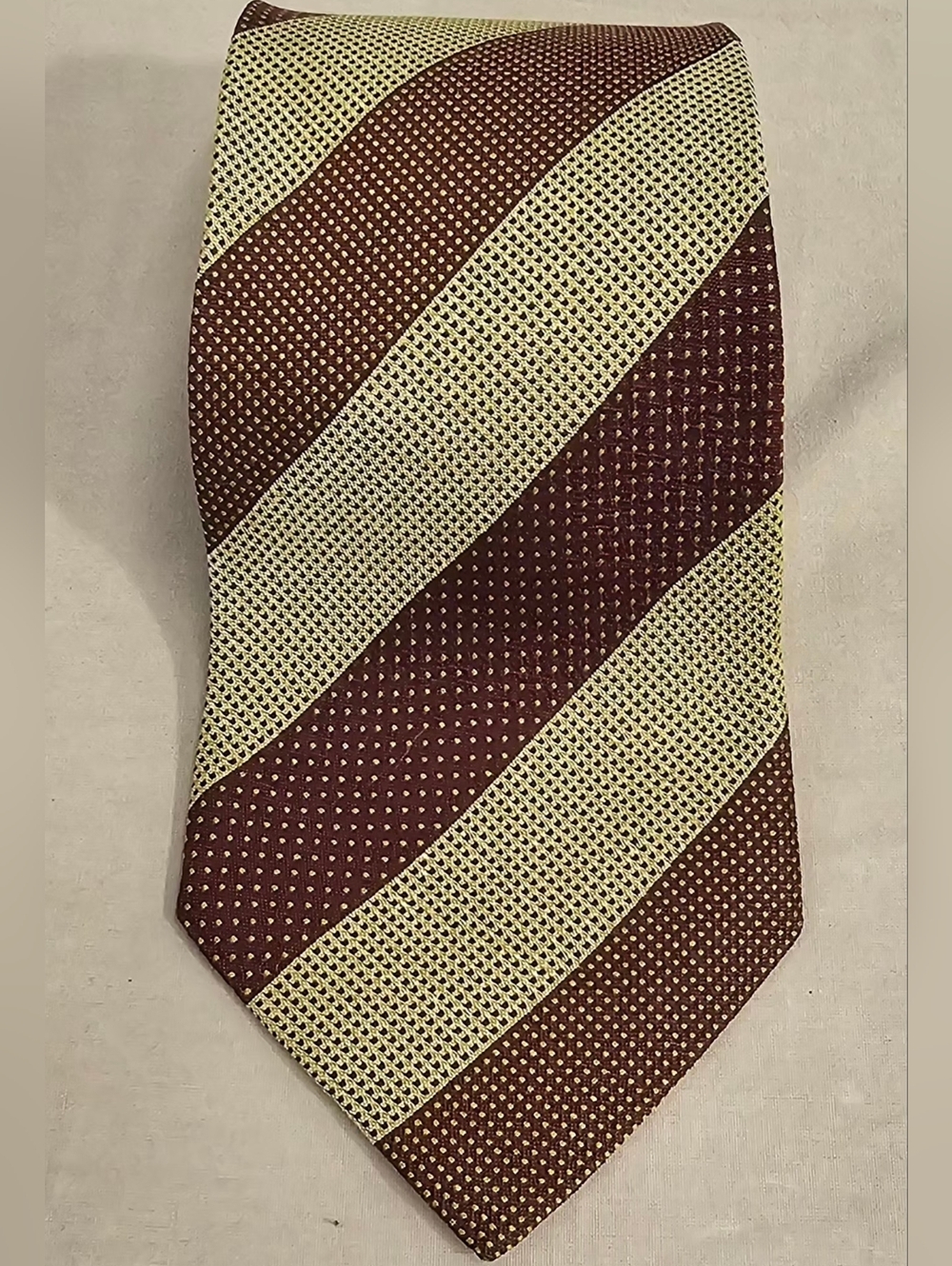 Vintage Giorgio Armani Mens Silk Tie Brown Gold Striped Geometric Made Italy